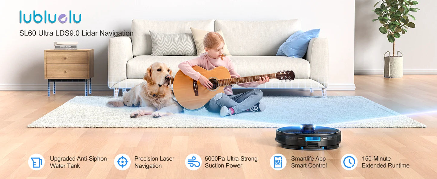 Lubluelu SL60 Ultra 3-in-1 Robot Vacuum Mop, 5000Pa Suction, Tackles Pet Hair