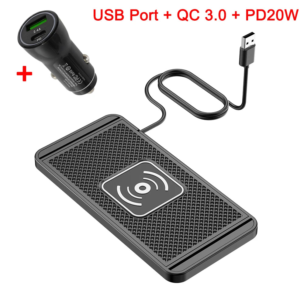 Fast Wireless Car Charger for iPhone 16-12, X & Samsung S24-S23, Silicone Pad