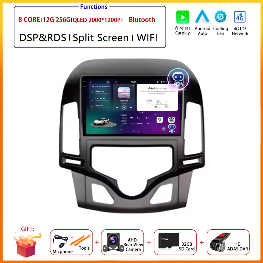 Android 14 Multimedia Car Stereo with DSP, Wi-Fi, and GPS for Hyundai i30 (2006–2011)