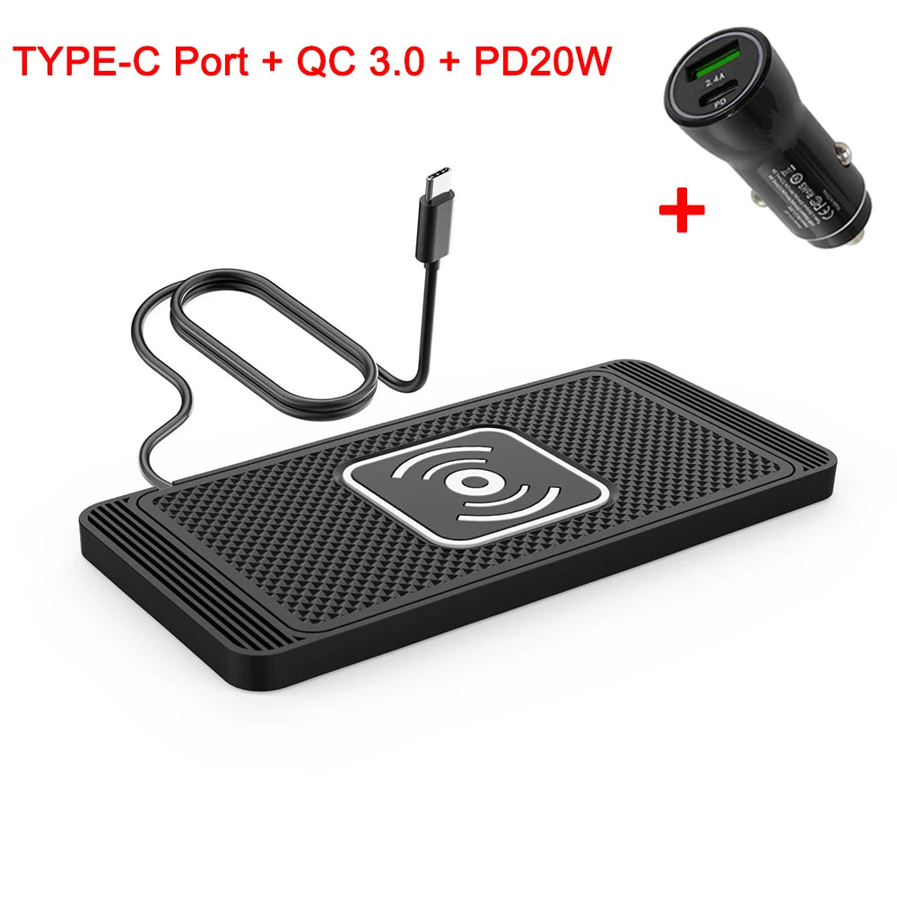 Fast Wireless Car Charger for iPhone 16-12, X & Samsung S24-S23, Silicone Pad