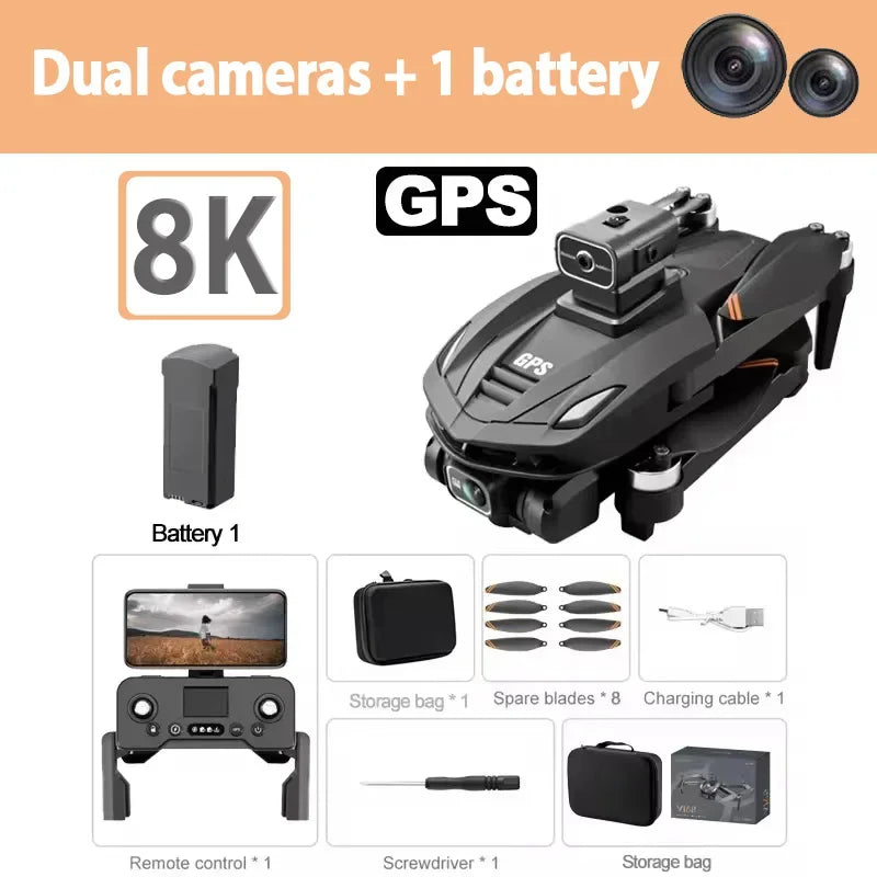 V168 PRO 8K GPS Drone HD Cam FPV 5G WiFi Foldable RC with Obstacle Avoid.