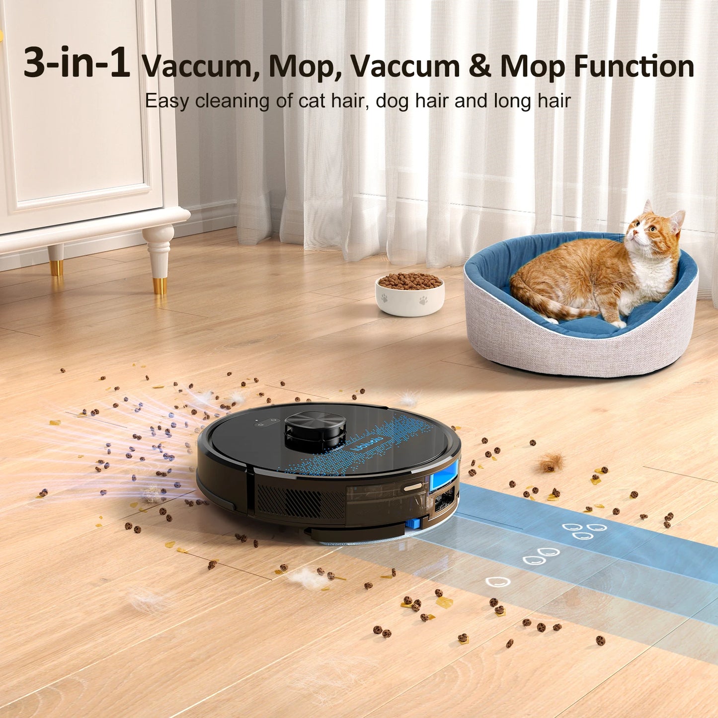 Lubluelu SL60 Ultra 3-in-1 Robot Vacuum Mop, 5000Pa Suction, Tackles Pet Hair