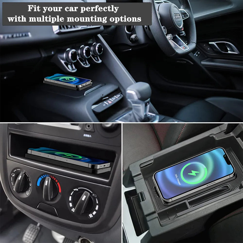 Fast Wireless Car Charger for iPhone 16-12, X & Samsung S24-S23, Silicone Pad