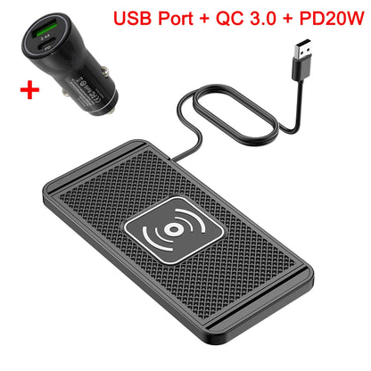 Fast Wireless Car Charger for iPhone 16-12, X & Samsung S24-S23, Silicone Pad